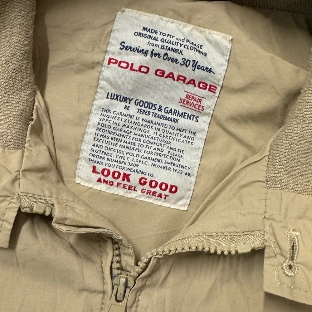Polo Garage Bomber Jacket Mens M Tan Excellent Harrington Marine League Crest